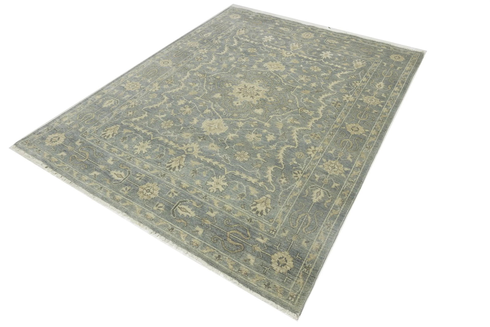 Muted Slate Blue Floral 8X10 Transitional Oriental Rug - 4