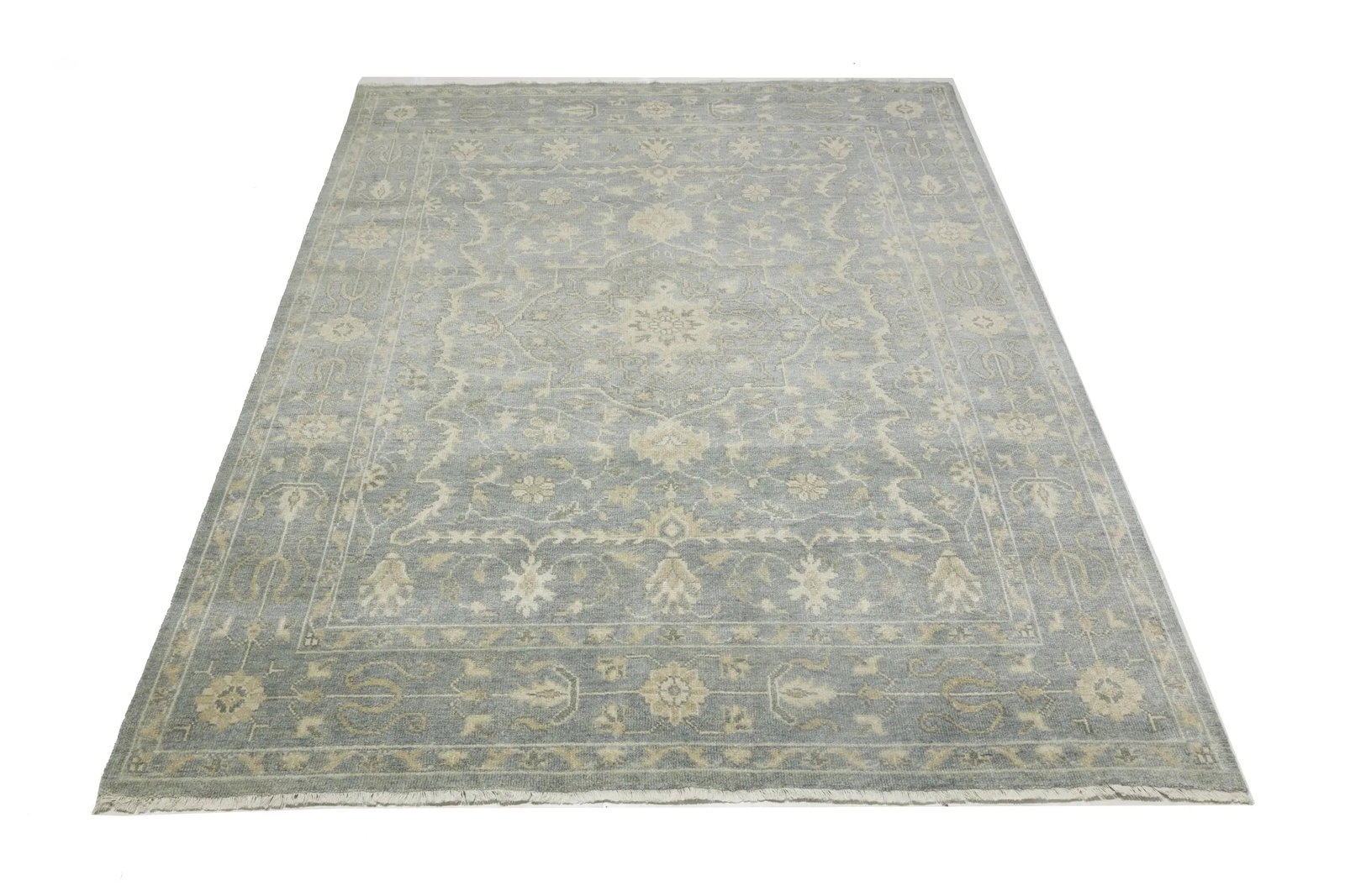 Muted Slate Blue Floral 8X10 Transitional Oriental Rug - 5
