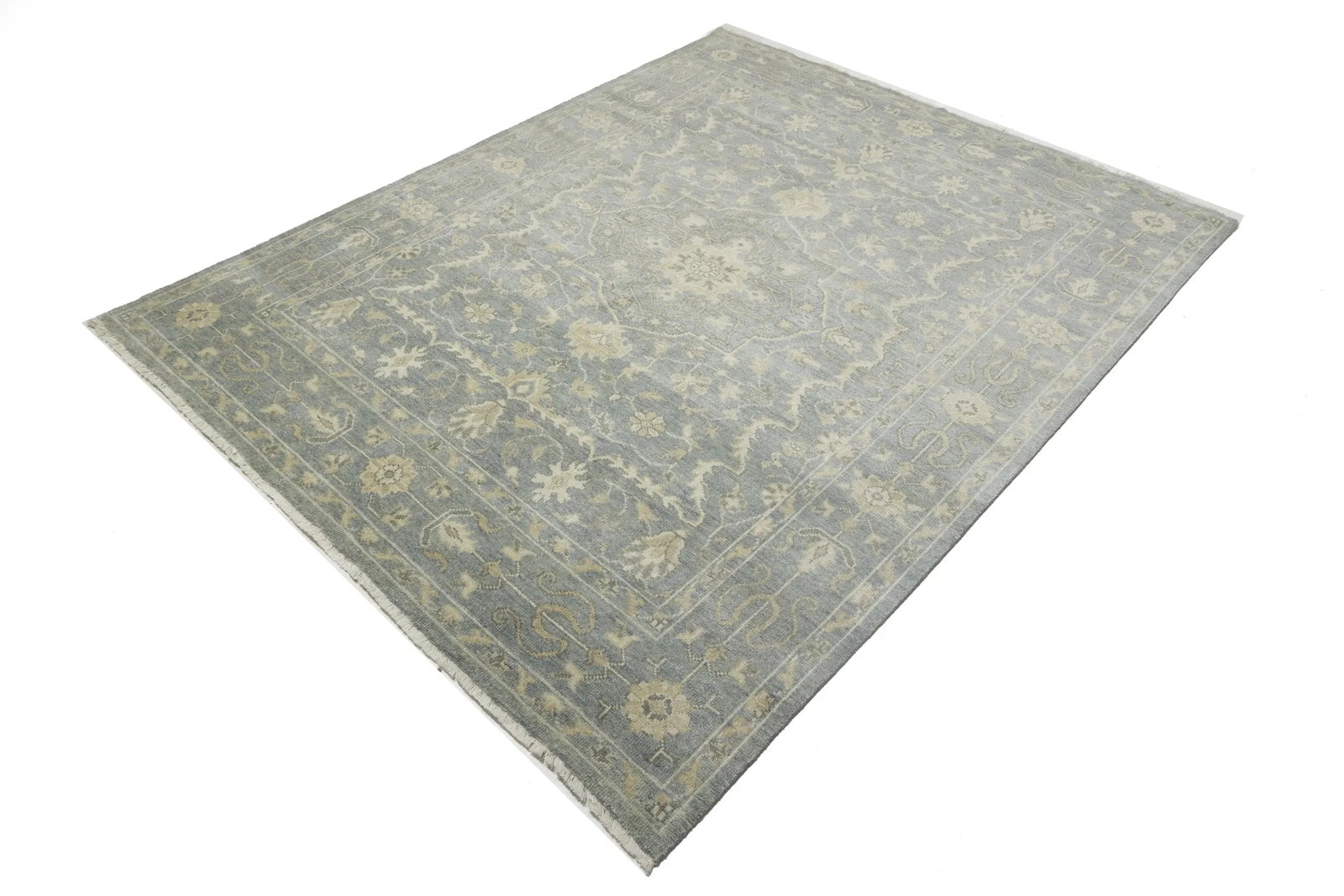 Muted Slate Blue Floral 8X10 Transitional Oriental Rug - 6