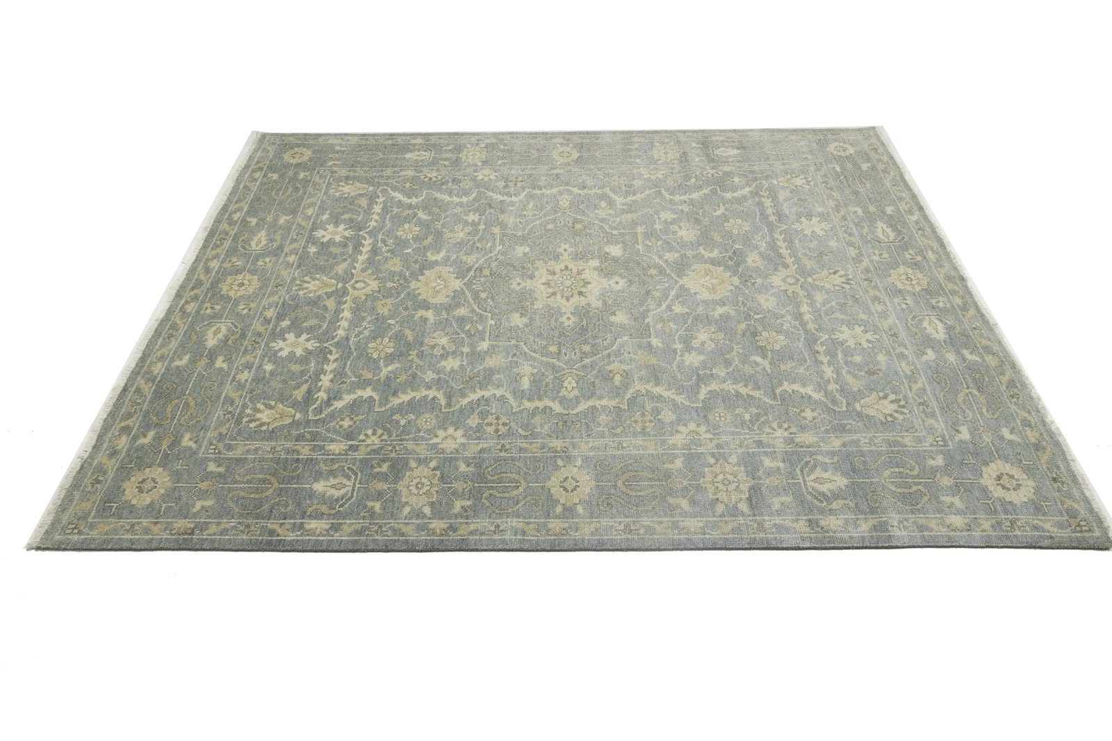 Muted Slate Blue Floral 8X10 Transitional Oriental Rug - 7