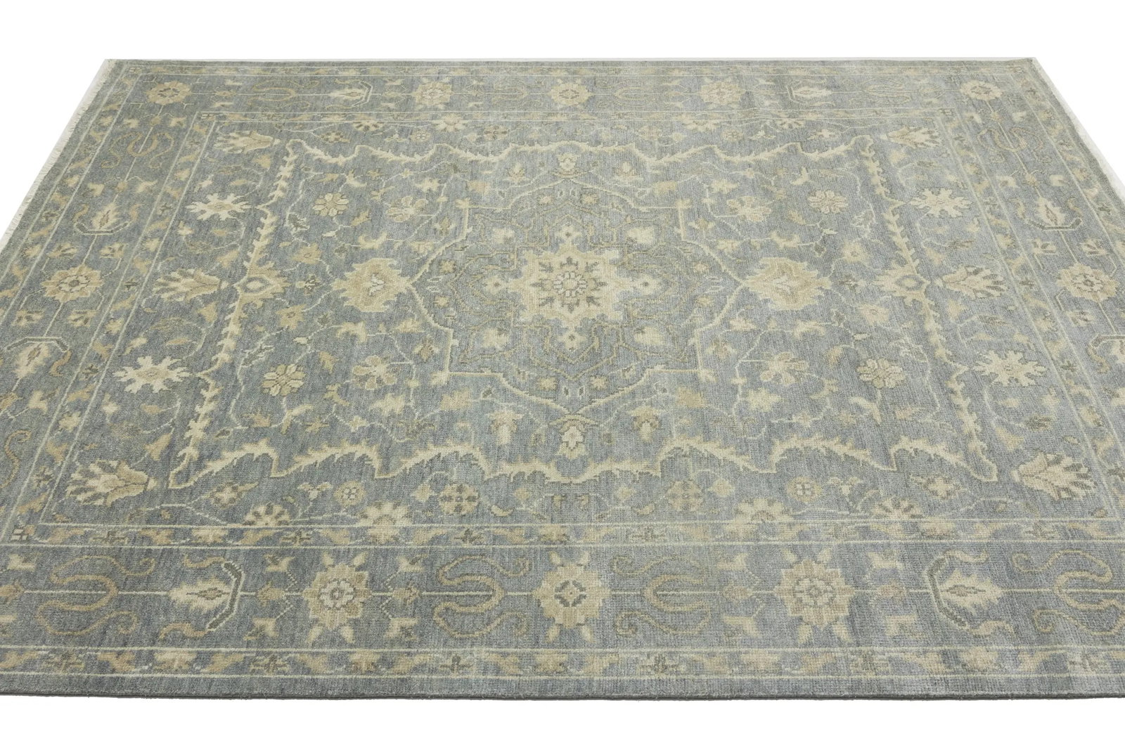 Muted Slate Blue Floral 8X10 Transitional Oriental Rug - 8