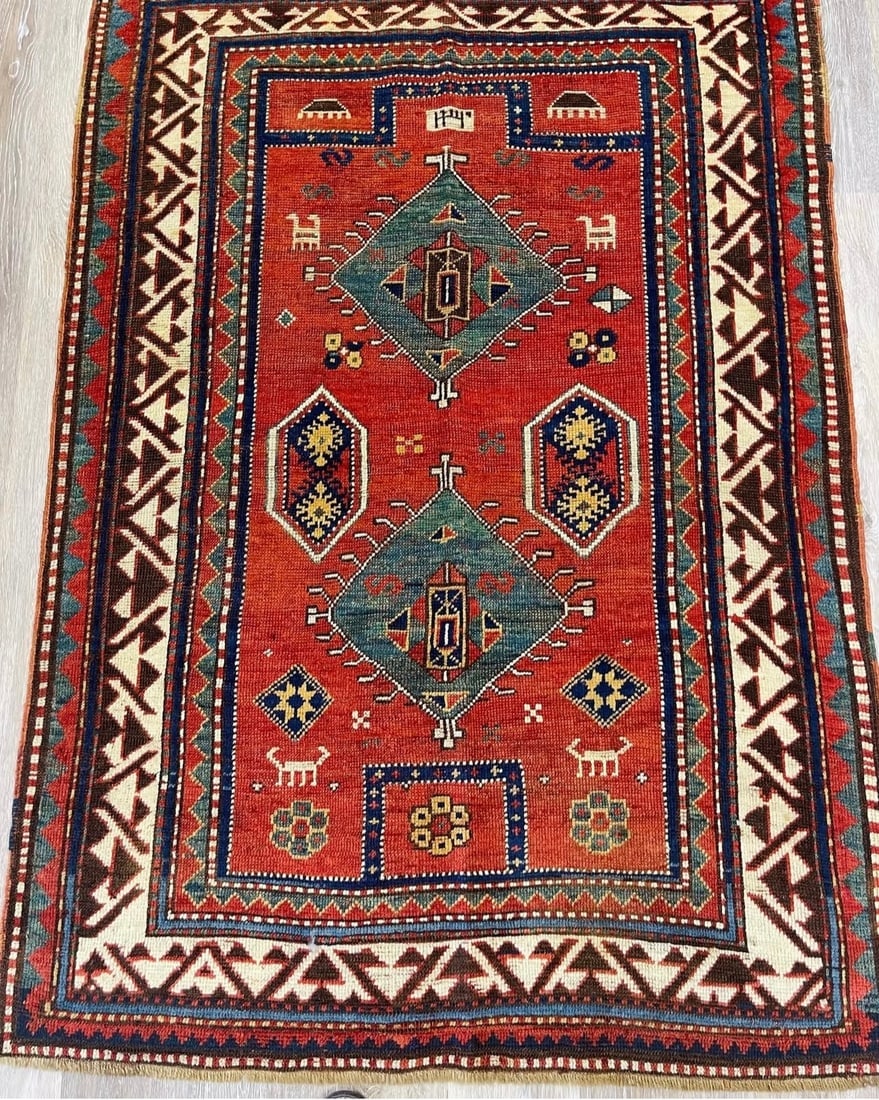 19th Century Borjalou Prayer kazak Caucasian Rug-4889 - 7