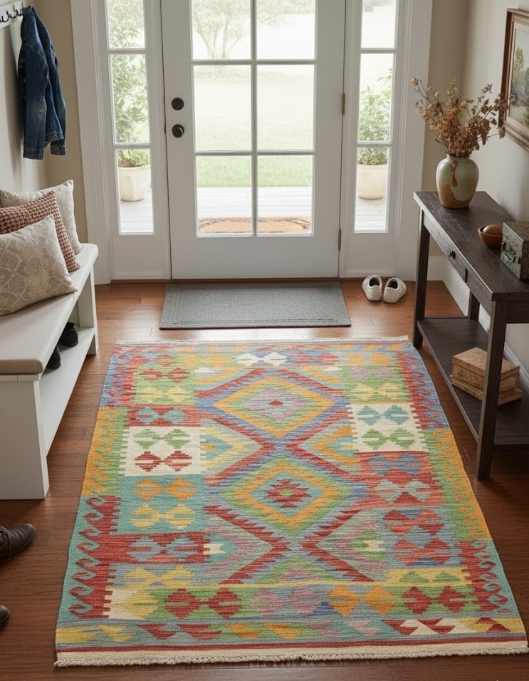 Multicolored Geometric Reversible 4X6 Kilim Oriental Rug - 2