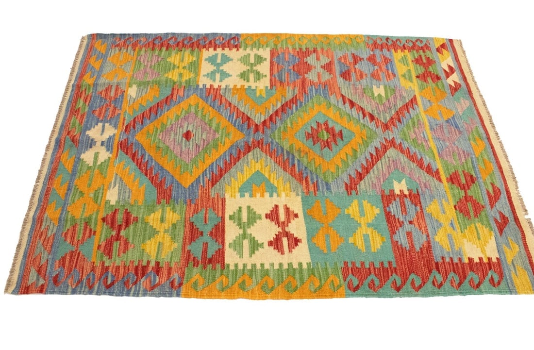 Multicolored Geometric Reversible 4X6 Kilim Oriental Rug - 5