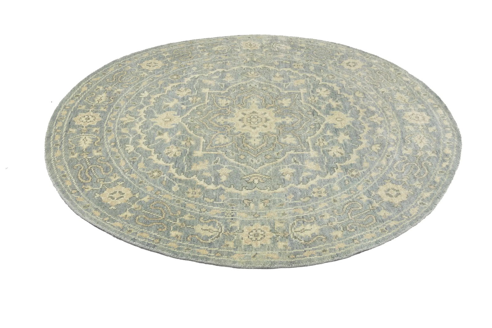 Muted Gray Floral 6X6 Transitional Oriental Round Rug - 7