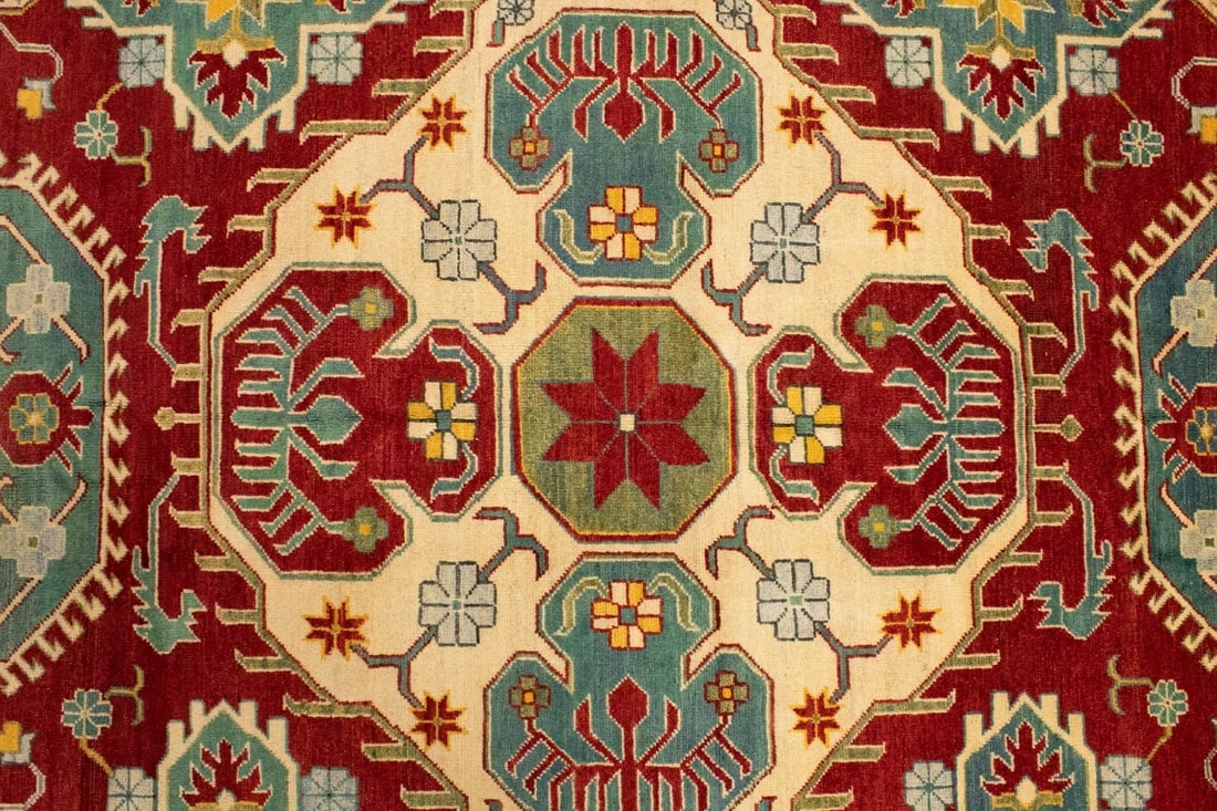 Red Geometric Tribal 8'5X11'0 Kazak Pakistan Rug - 7