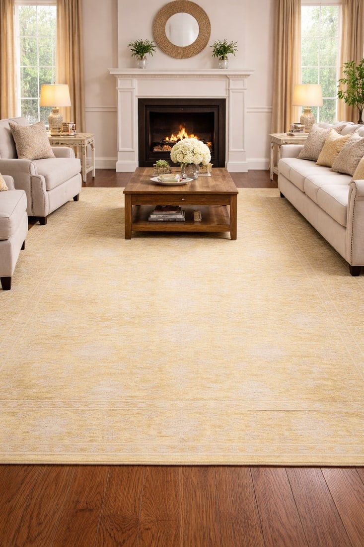 Muted Golden Yellow Floral 10X14 Transitional Oriental Rug - 2