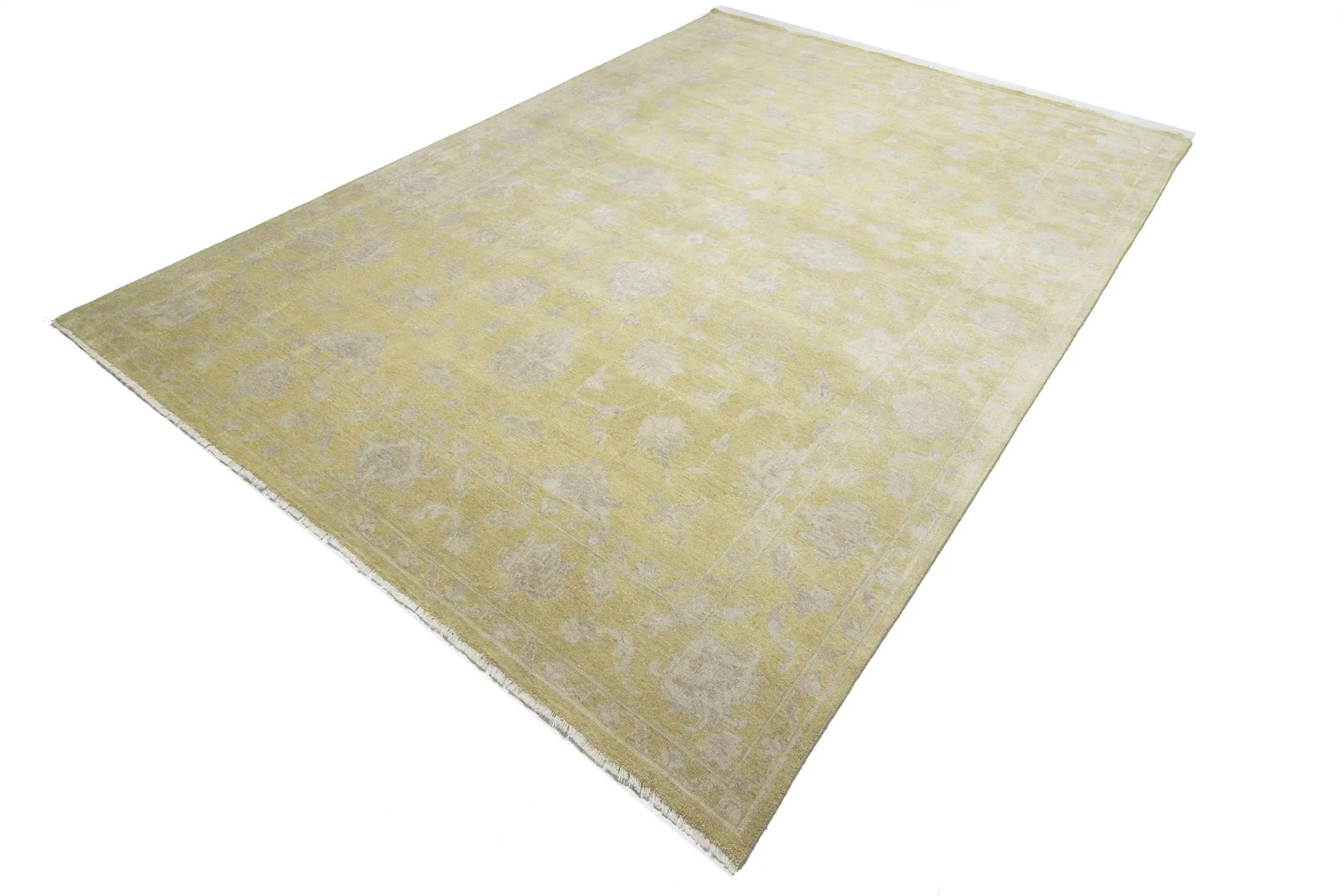 Muted Golden Yellow Floral 10X14 Transitional Oriental Rug - 7