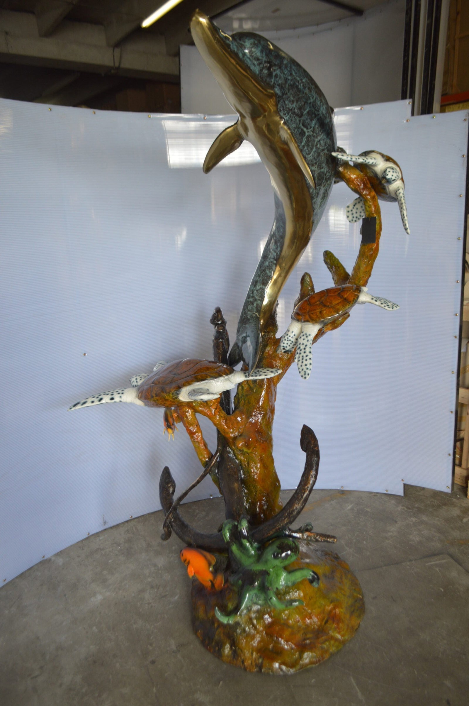 Dolphin with Three Turtles Fountain Bronze Statue - Size: 43"L x 47"W x 74"H. - 11