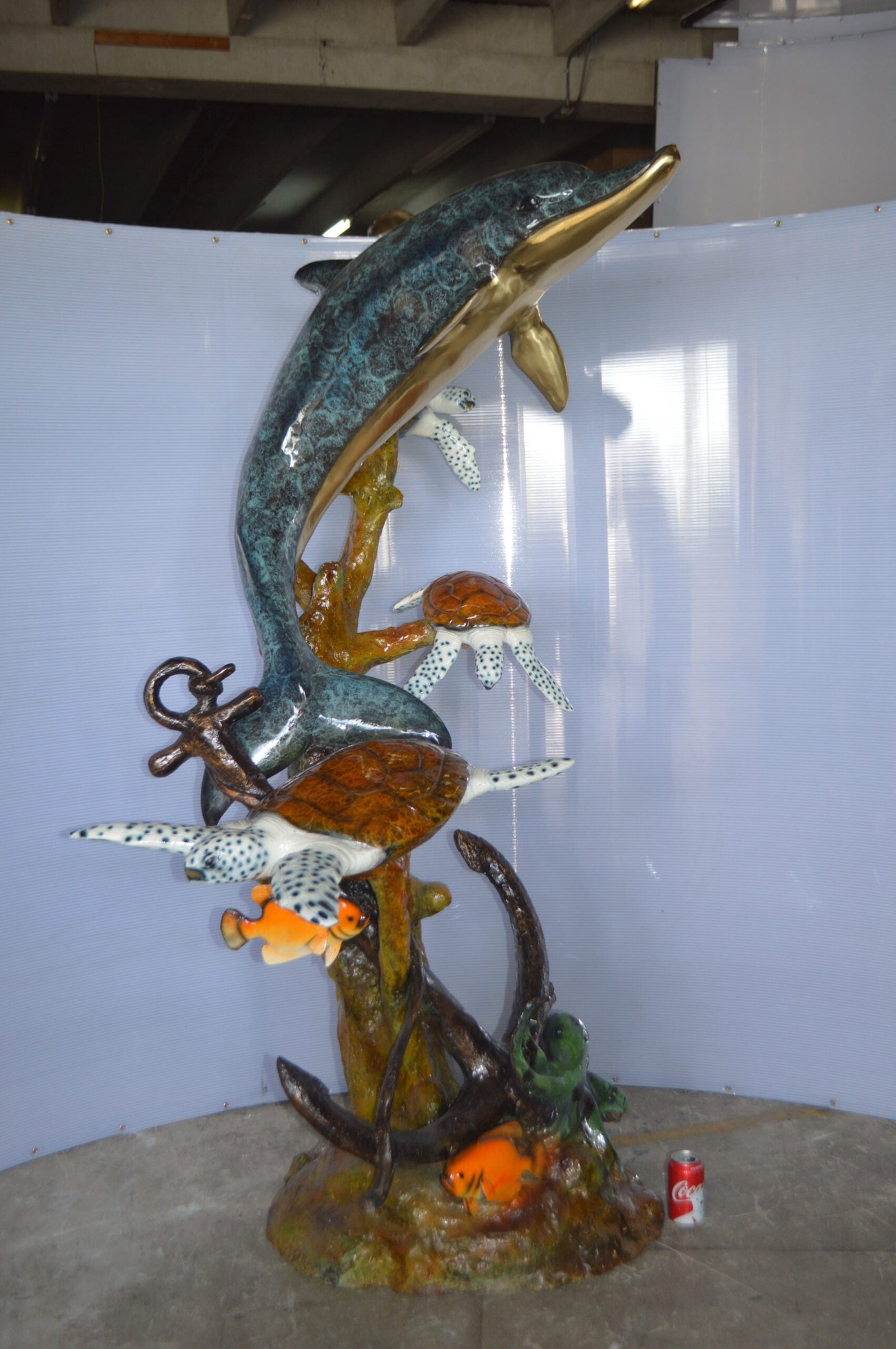 Dolphin with Three Turtles Fountain Bronze Statue - Size: 43"L x 47"W x 74"H. - 12