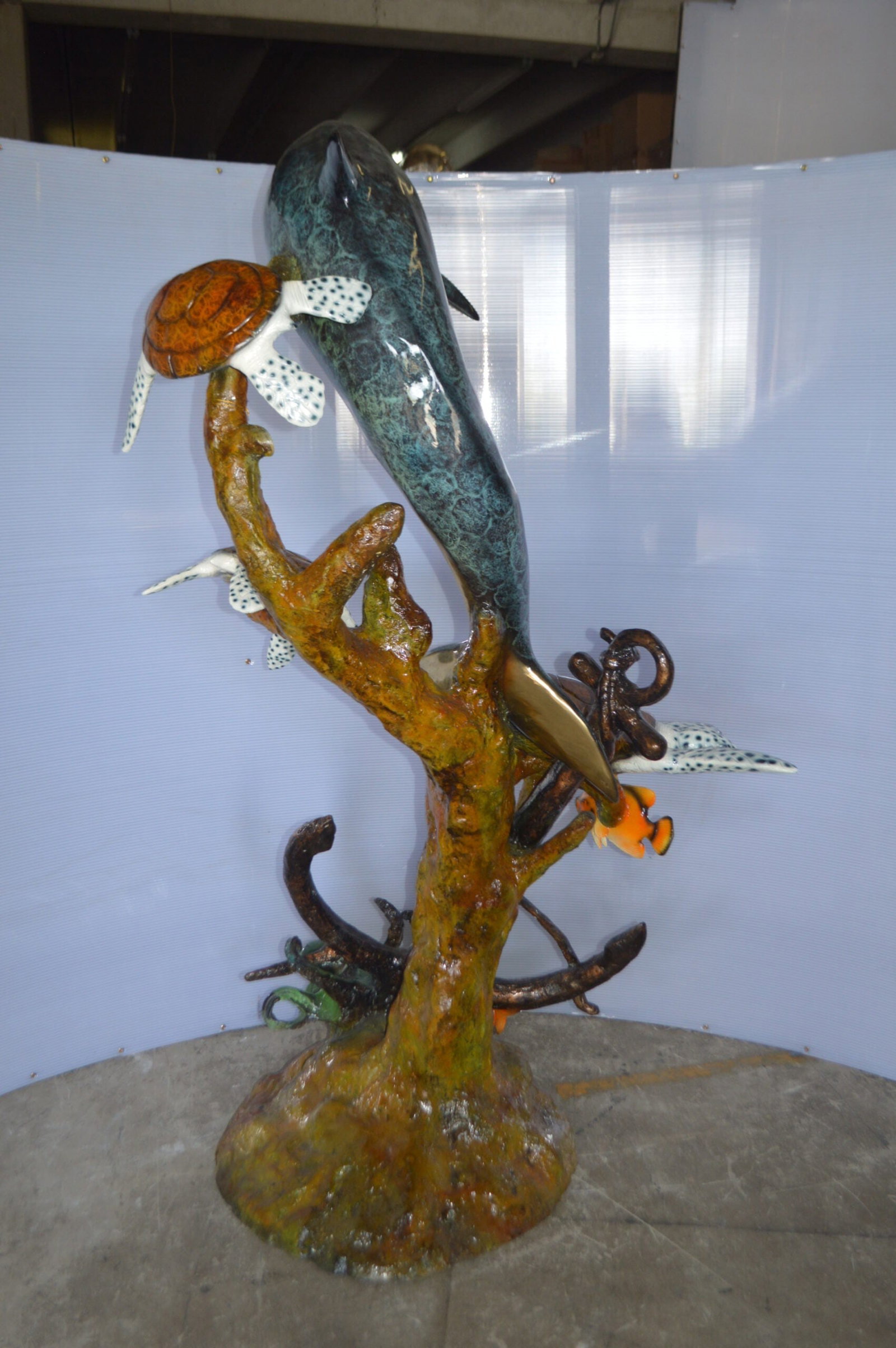 Dolphin with Three Turtles Fountain Bronze Statue - Size: 43"L x 47"W x 74"H. - 7