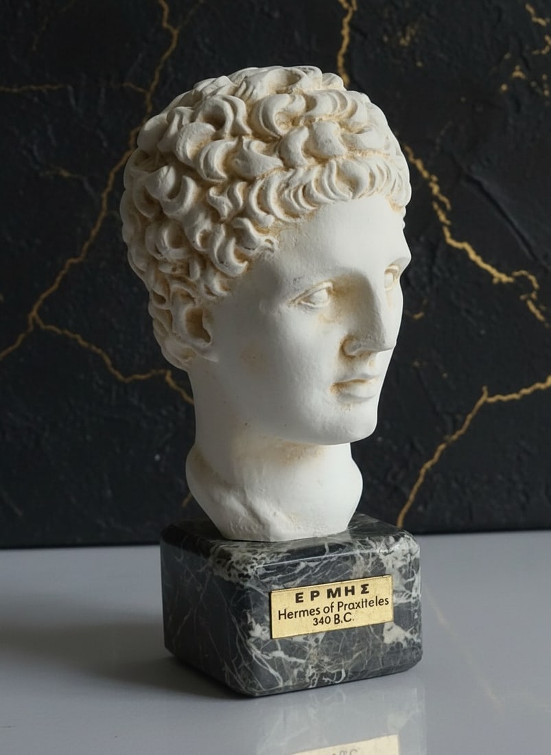 5" Classical Greek Hermes Sculpture Bust Figurine Alabaster Statue Art Piece - 6