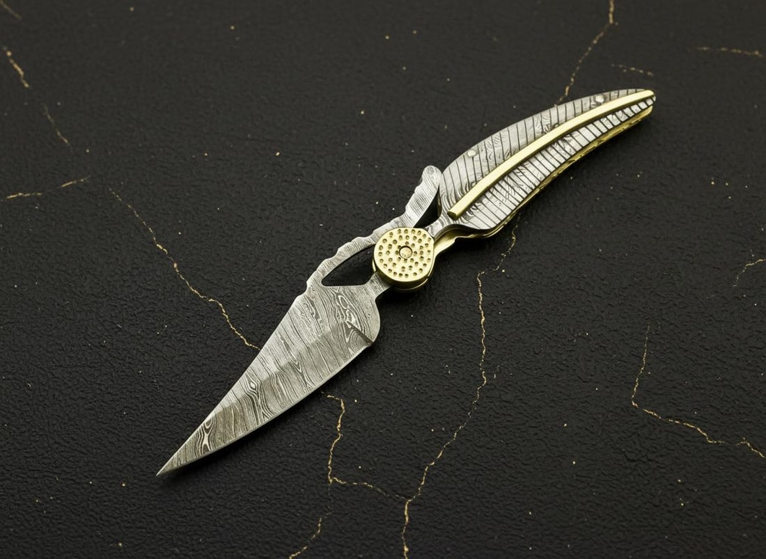 Handmade Damascus Steel Folding Knife with Liner Lock, Custom Pocket Hunting Blade - 7