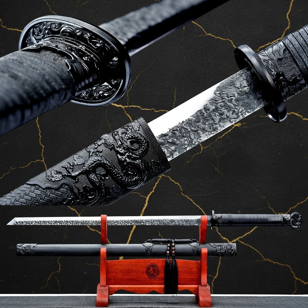 42" Sharp Ninjato Straight Blade 9260 Spring Steel Japanese Dragon Sword: Title:42" Sharp Ninjato Straight Blade 9260 Spring Steel Japanese Dragon Sword Description:This functional Japanese Ninjato features a sharpened blade crafted from 9260 spring steel, forged by