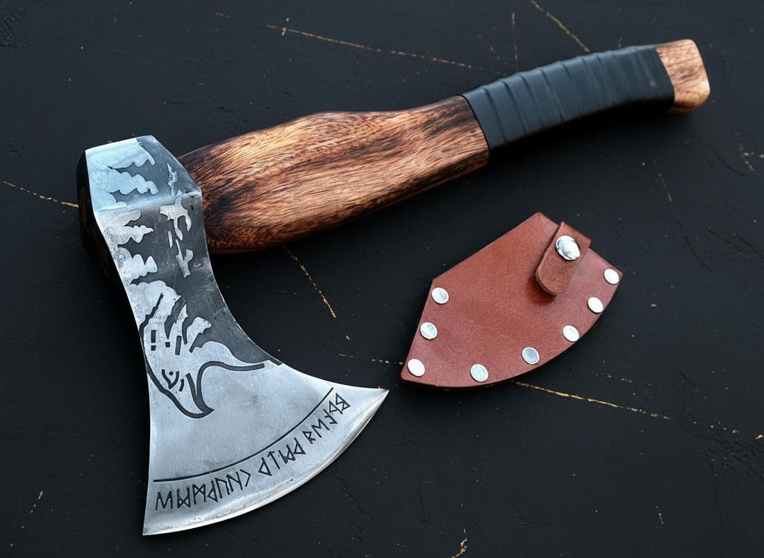 American Eagle Viking Throwing Axe Hand Forged Carbon Steel Hatchet with Leather Sheath - 4