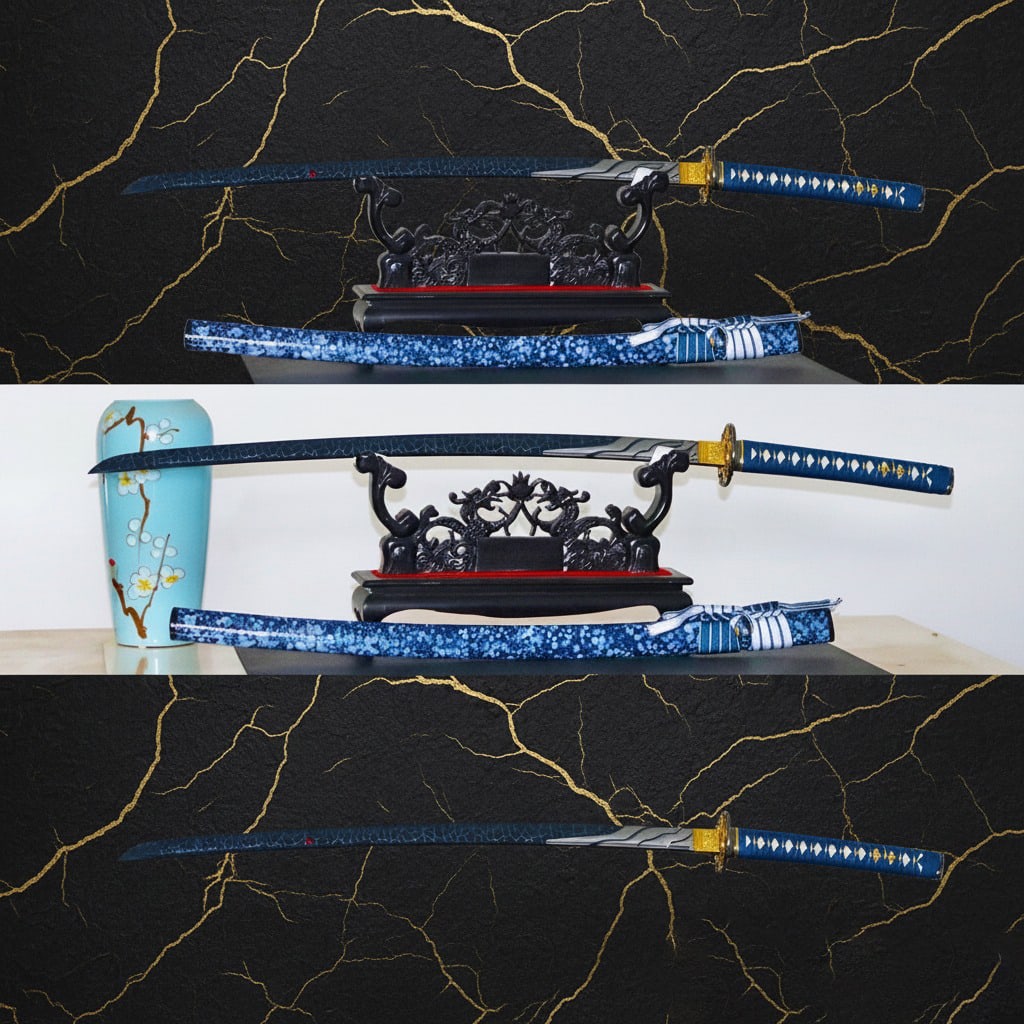 Hand-Forged Carbon Steel Samurai Katana Sharp Functional Skull Design Sword: Title:Hand-Forged Carbon Steel Samurai Katana Sharp Functional Skull Design Sword Description:This is a functional, battle-ready Japanese katana featuring a hand-forged, electroplated blue blade