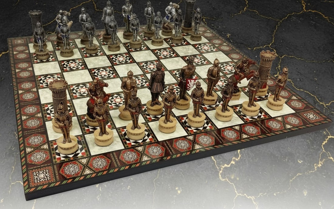 Metallic Crusader Knight Chess Set With 17 Inch Mosaic Game Board - 2