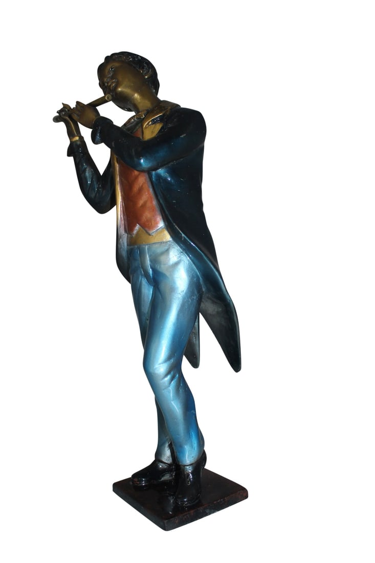 Boy Playing the Flute Bronze Statue - Size: 5"L x 10"W x 19"H. - 2