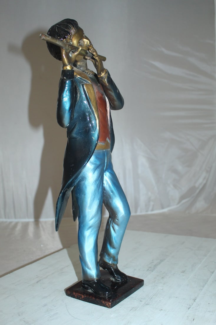Boy Playing the Flute Bronze Statue - Size: 5"L x 10"W x 19"H. - 4
