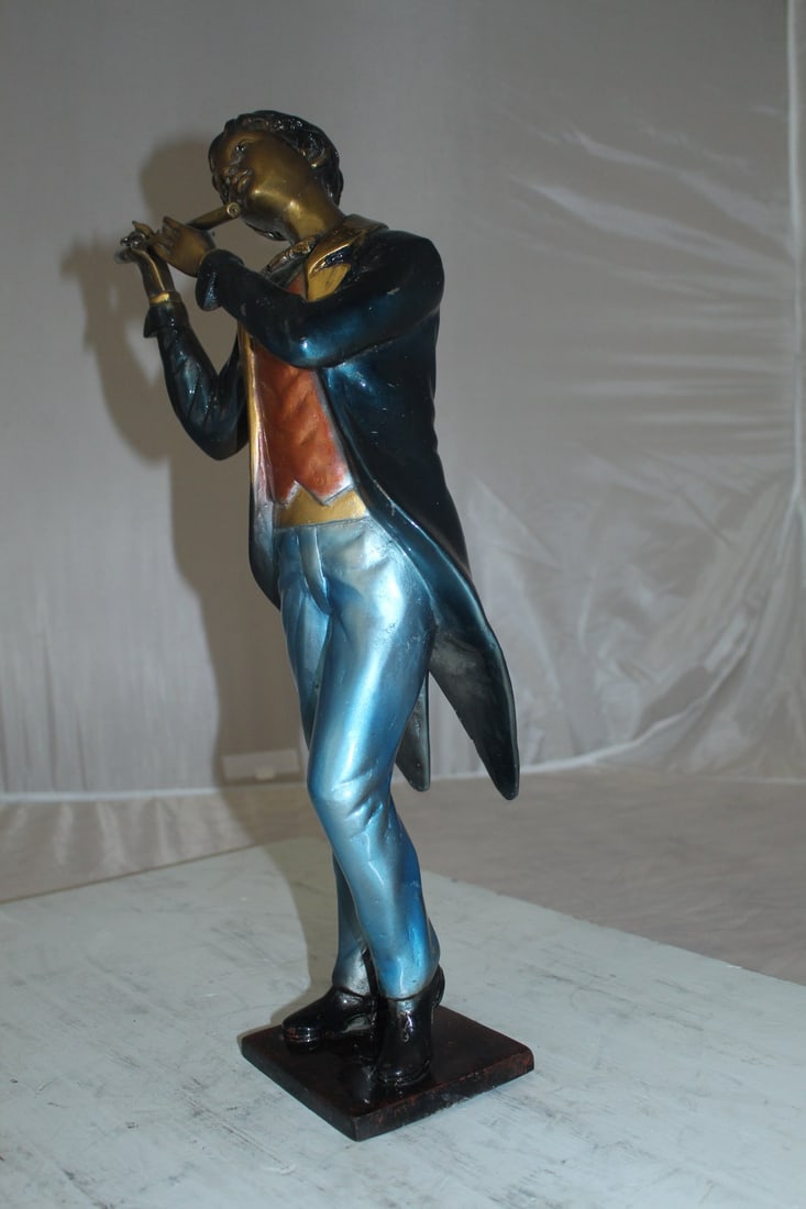 Boy Playing the Flute Bronze Statue - Size: 5"L x 10"W x 19"H. - 6