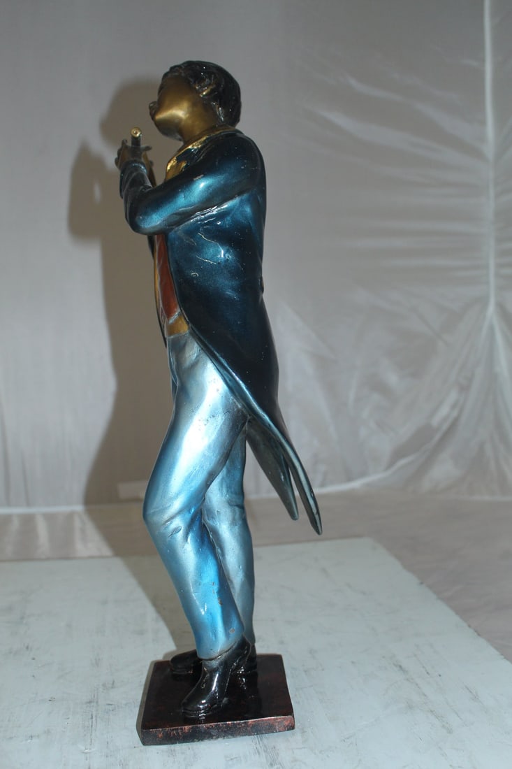 Boy Playing the Flute Bronze Statue - Size: 5"L x 10"W x 19"H. - 7