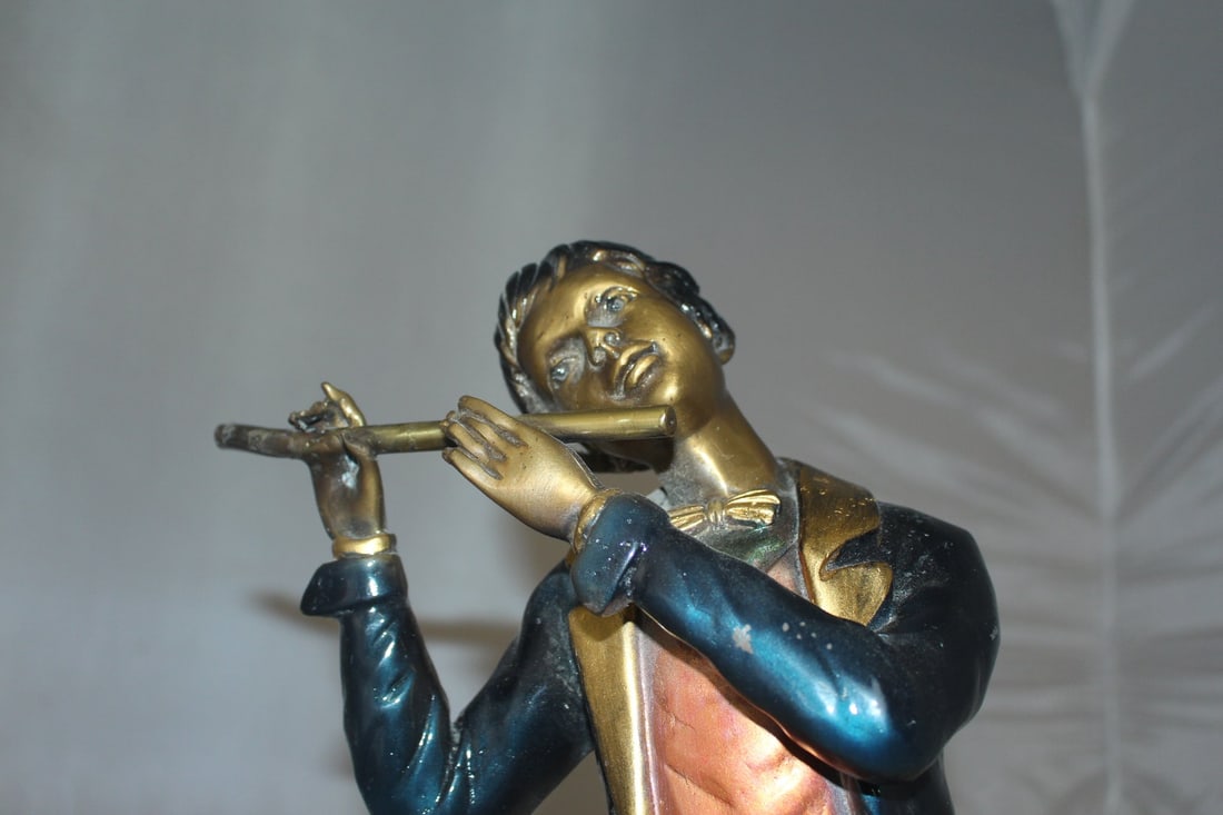 Boy Playing the Flute Bronze Statue - Size: 5"L x 10"W x 19"H. - 8