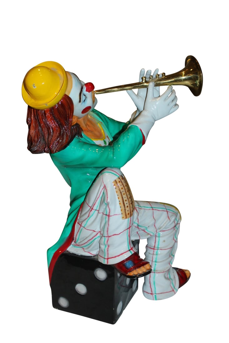 Clown Playing Instrument Bronze Statue - Size: 12"L x 10"W x 20"H. - 2