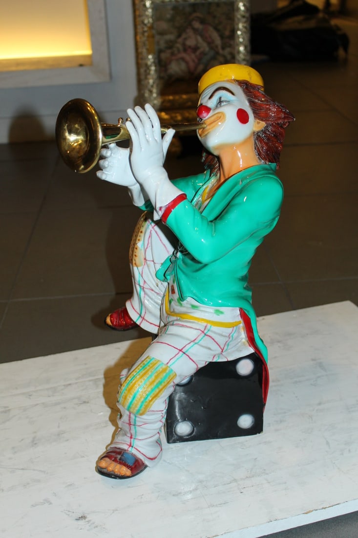 Clown Playing Instrument Bronze Statue - Size: 12"L x 10"W x 20"H. - 3