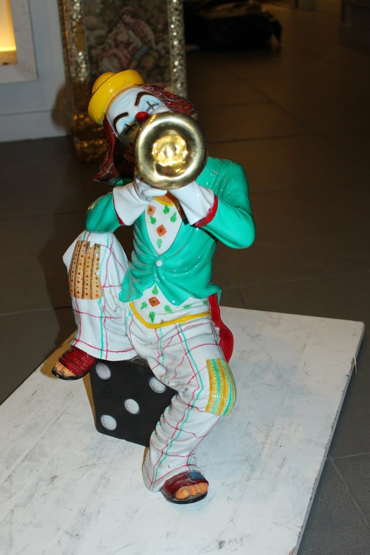 Clown Playing Instrument Bronze Statue - Size: 12"L x 10"W x 20"H. - 4