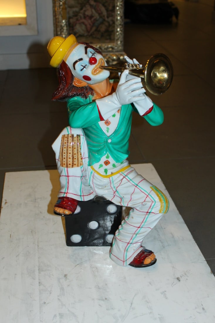 Clown Playing Instrument Bronze Statue - Size: 12"L x 10"W x 20"H. - 5