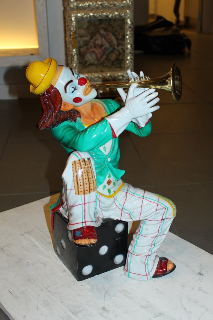 Clown Playing Instrument Bronze Statue - Size: 12"L x 10"W x 20"H. - 6