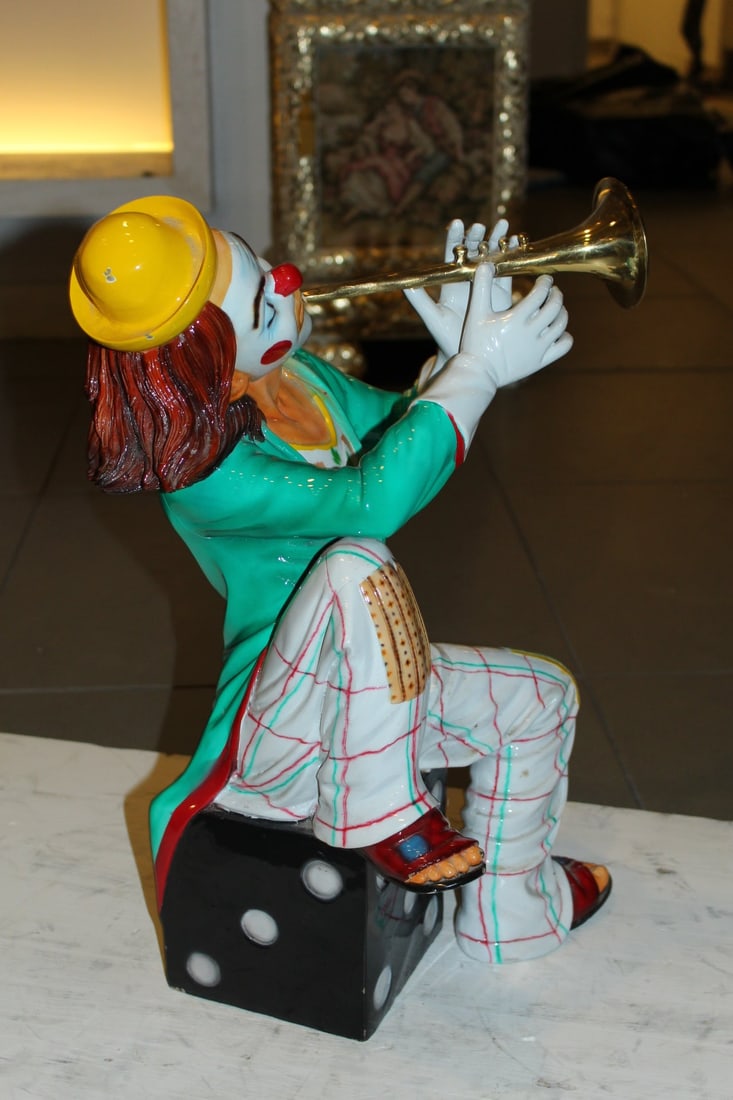 Clown Playing Instrument Bronze Statue - Size: 12"L x 10"W x 20"H. - 7