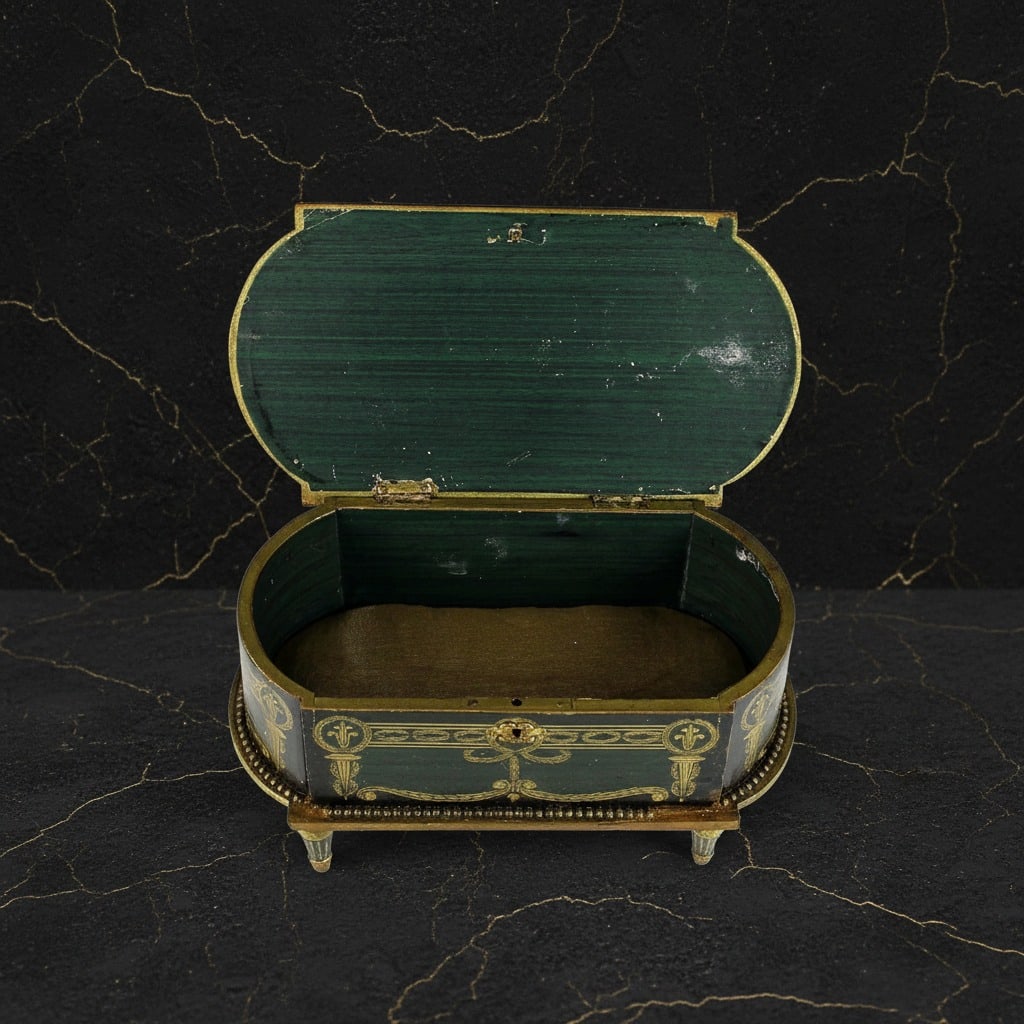 Vintage Hand Painted Wood Jewelry Chest with Pedestal Feet & Applique Detail - 6