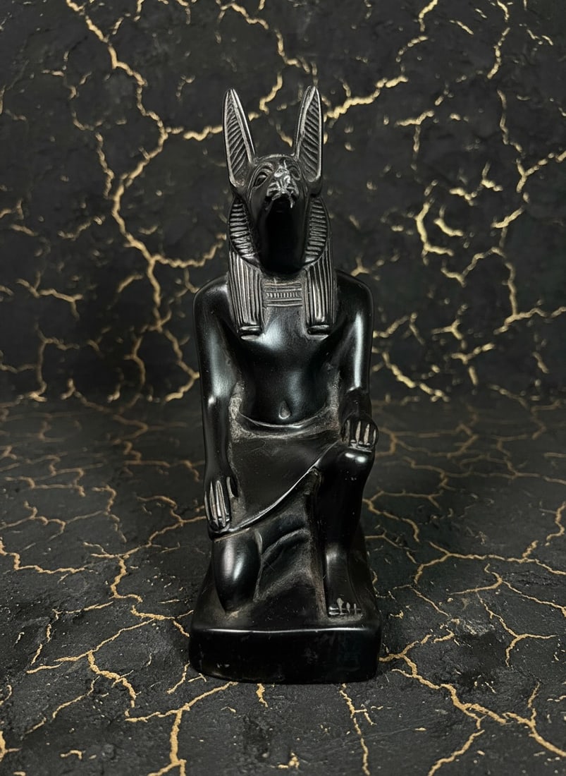Hand-Carved Black Stone Egyptian Jackal Statue Anubis Figurine Vintage: Title:Hand-Carved Black Stone Egyptian Jackal Statue Anubis Figurine Vintage Description:This handcrafted Egyptian statue depicts the seated God Anubis, the ancient deity associated with the afterlife