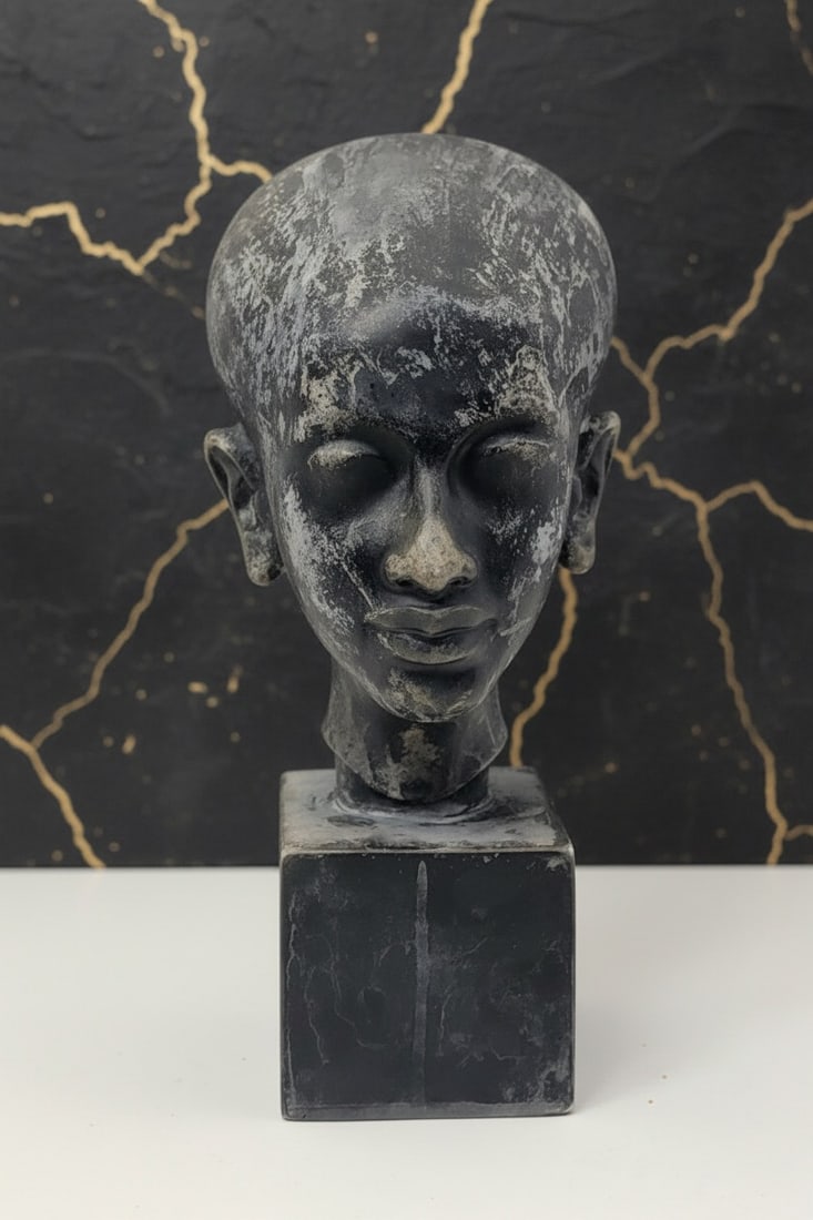 Vintage MCM Plaster Egyptian Meritamun Princess Statue Sculpture Figure: Title:Vintage MCM Plaster Egyptian Meritamun Princess Statue Sculpture Figure Description:This mid-century replica features an Egyptian-style plaster bust depicting Princess Meritamun, the daughter