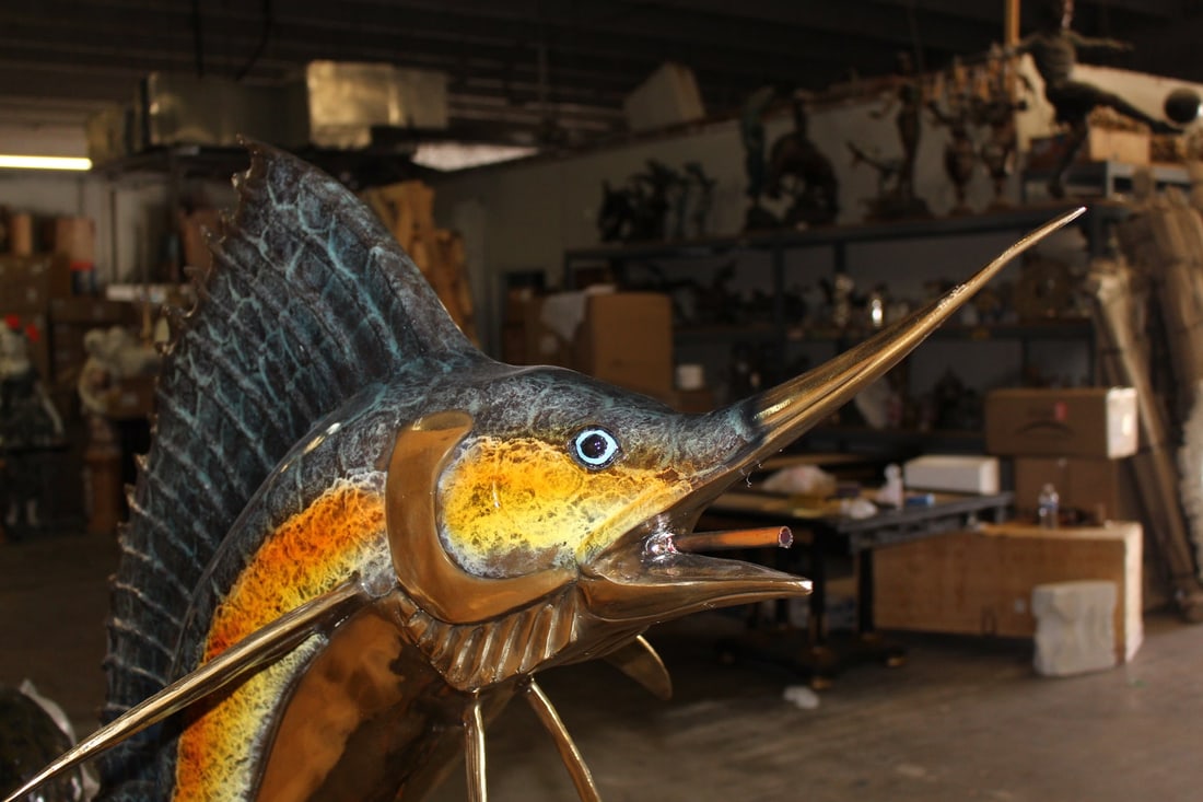 Large Sailfish Bronze Statue - Size: 38"L x 24"W x 67"H. - 10