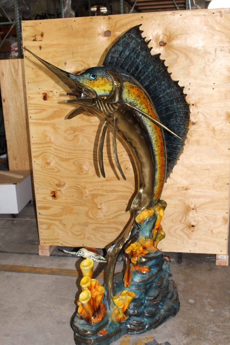 Large Sailfish Bronze Statue - Size: 38"L x 24"W x 67"H. - 12