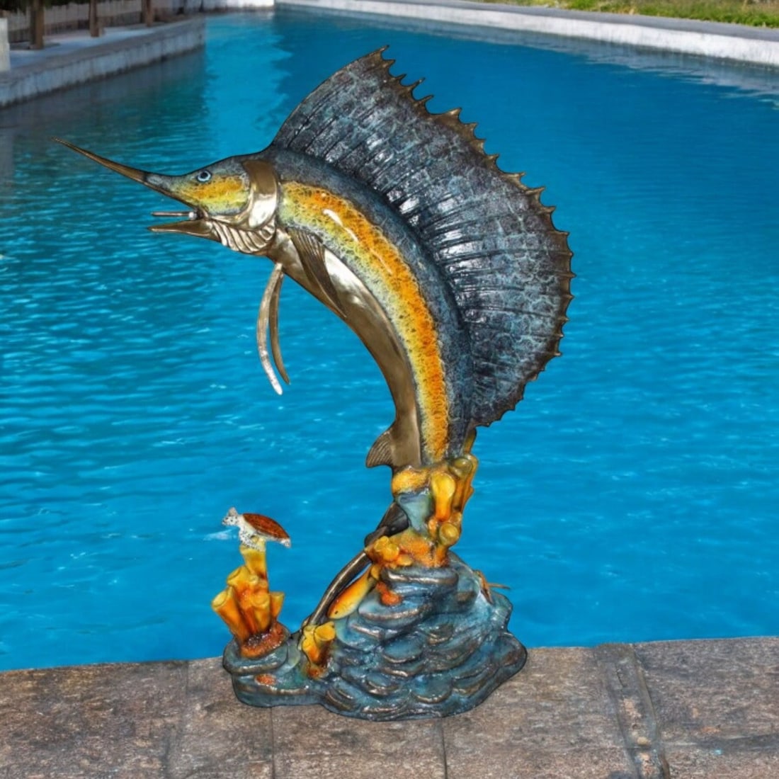 Large Sailfish Bronze Statue - Size: 38"L x 24"W x 67"H. - 3