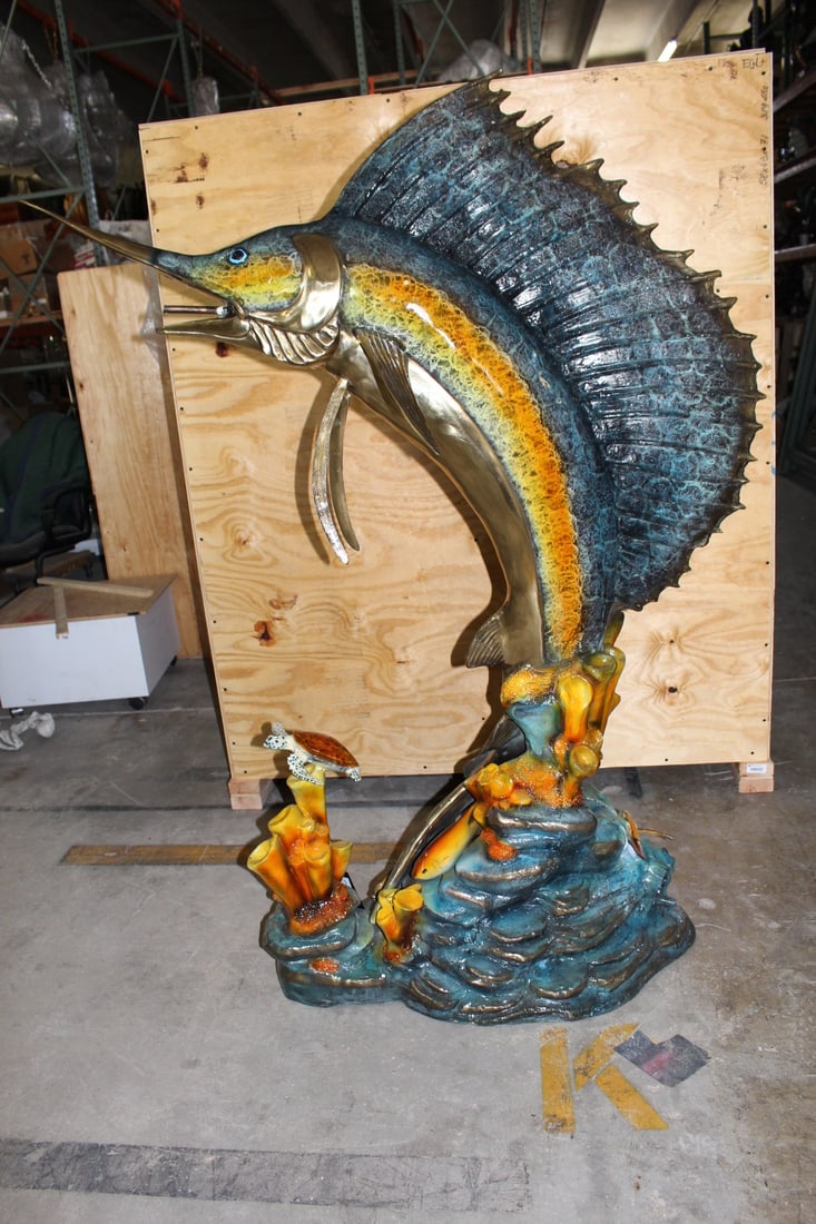 Large Sailfish Bronze Statue - Size: 38"L x 24"W x 67"H. - 5