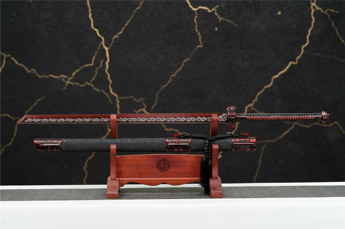 44" Functional Red Dragon Ninjato, Hand-Forged 1095 Carbon Steel Broadsword - 12