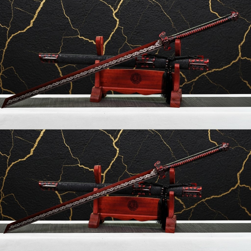 44" Functional Red Dragon Ninjato, Hand-Forged 1095 Carbon Steel Broadsword: Title:44" Functional Red Dragon Ninjato, Hand-Forged 1095 Carbon Steel Broadsword Description:This authentic Japanese-style item is this handmade sword is crafted in Longquan, utilizing traditional