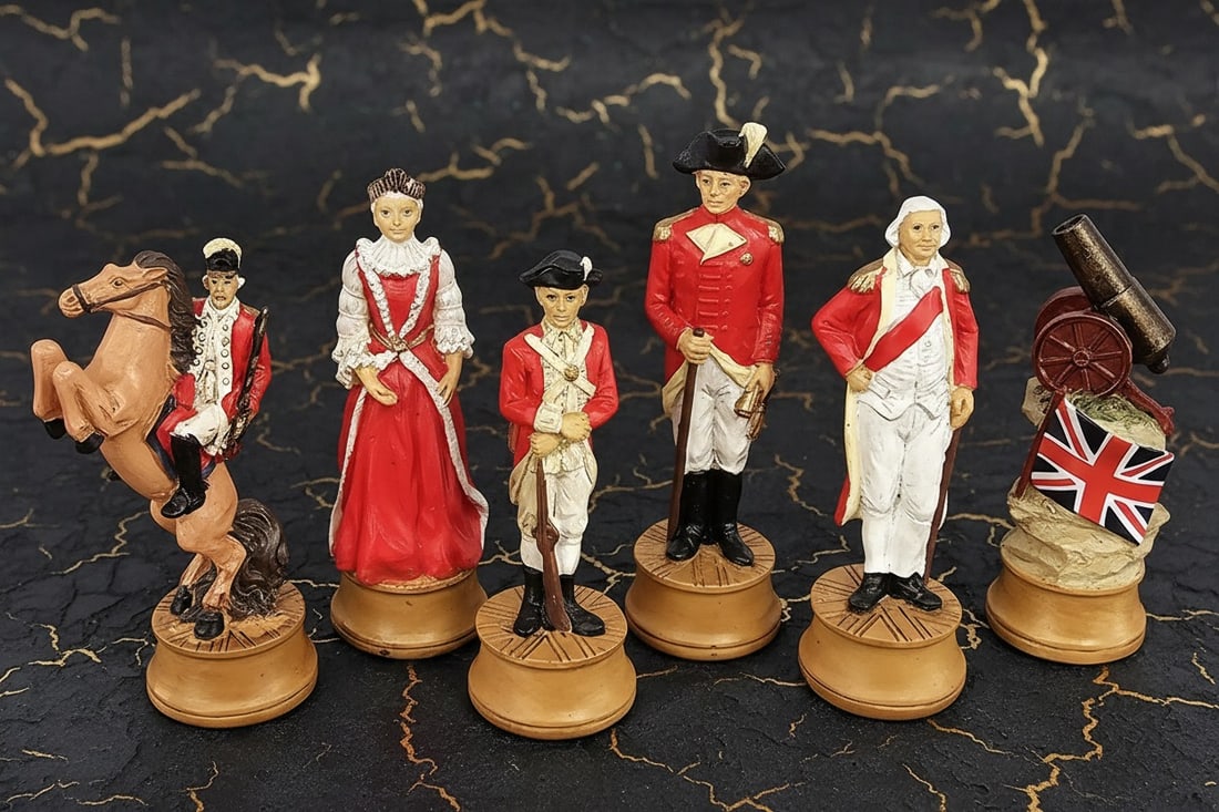 Historical American War Chess Set Walnut Finish Storage Board Game - 5