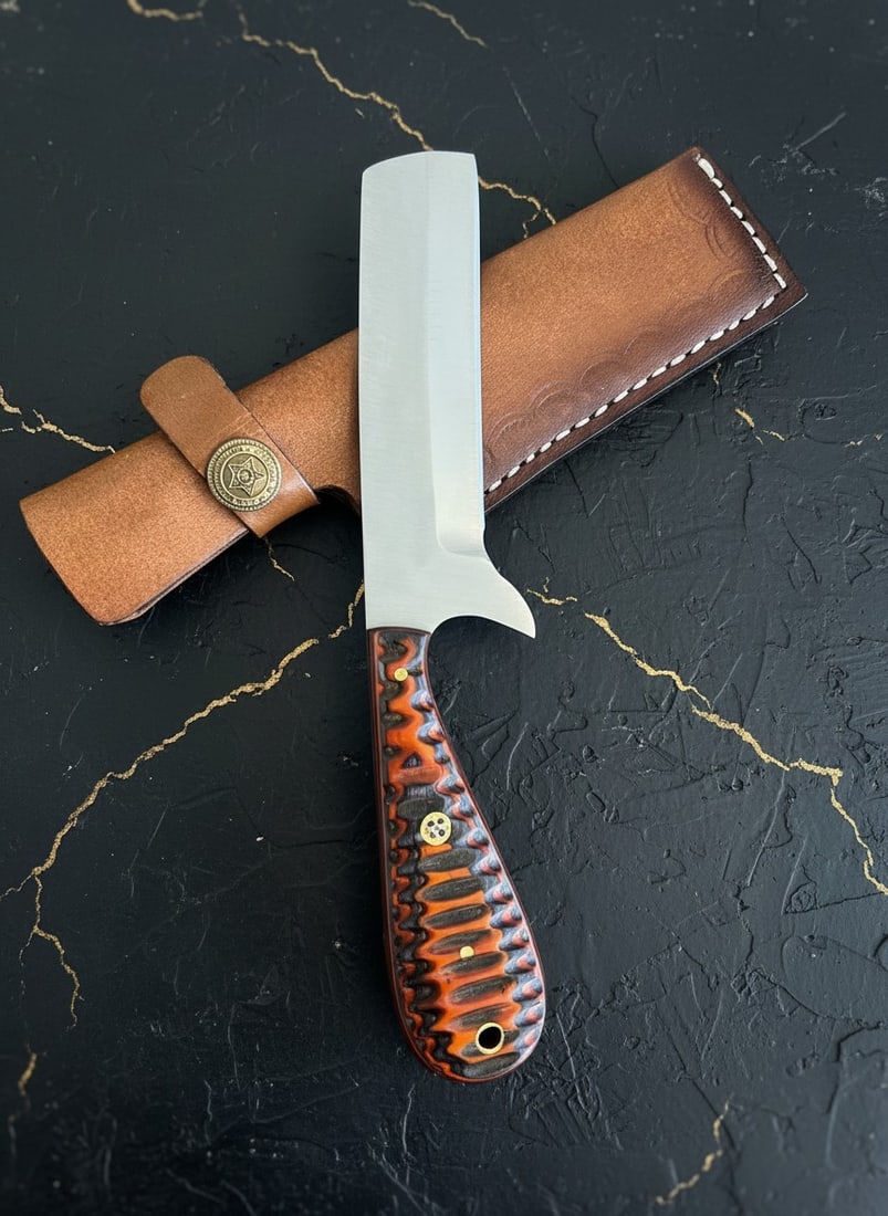 Handcrafted D2 Steel Bull Cutter Knife, Micarta Grip, Leather Sheath 79/2 (1 of 6)