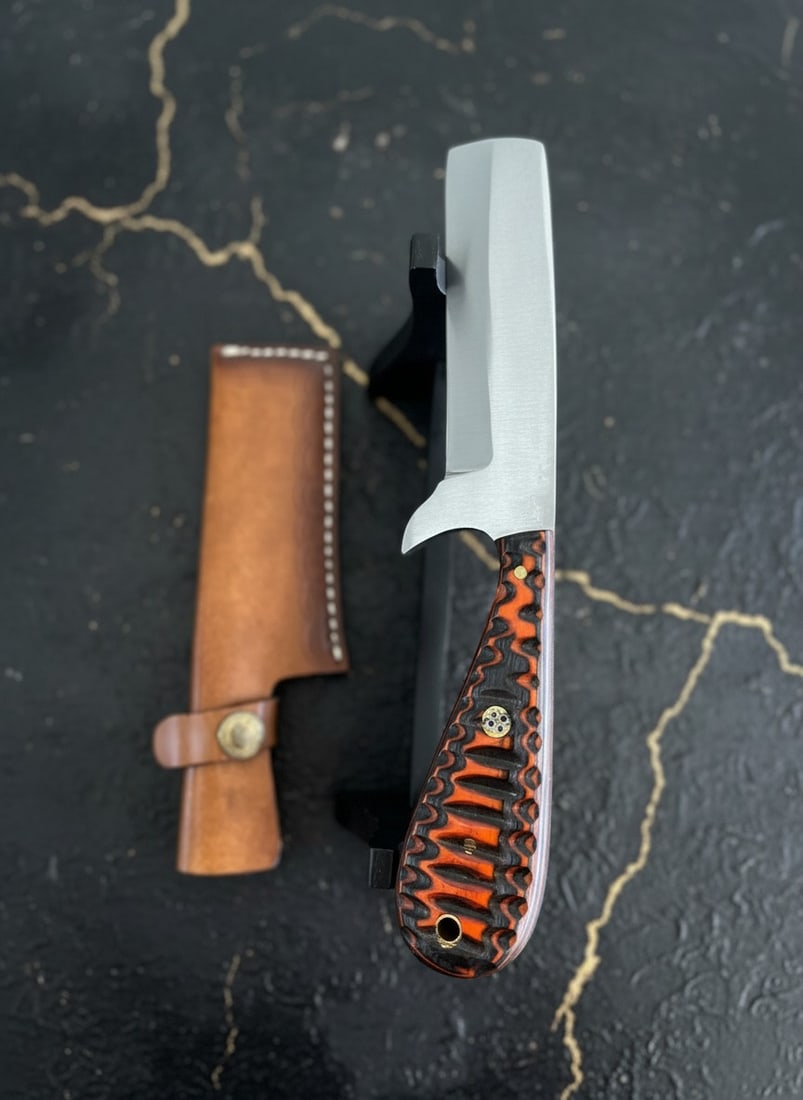 Handcrafted D2 Steel Bull Cutter Knife, Micarta Grip, Leather Sheath 79/2 - 6