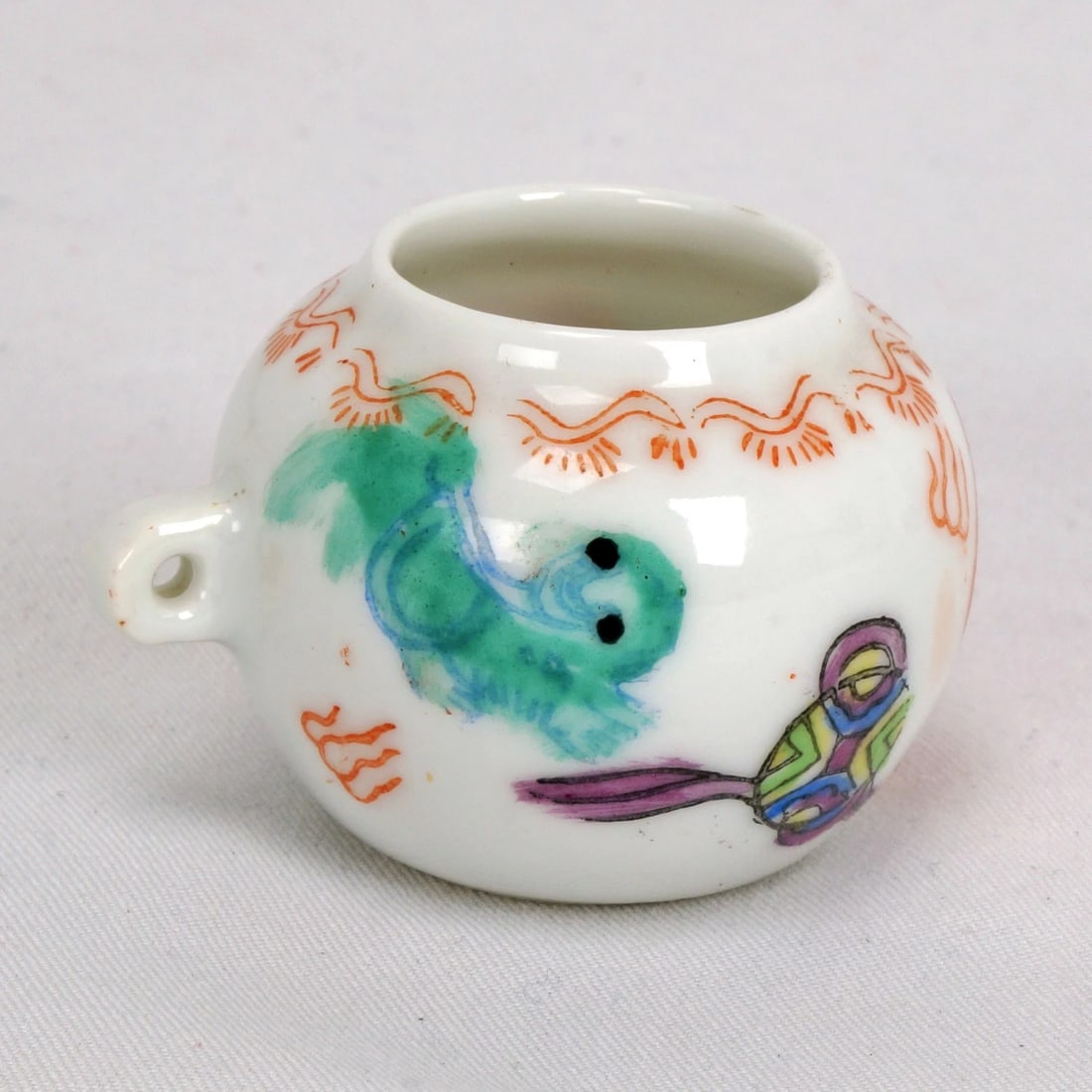 Pair Chinese Porcelain Cage Bird Feeders - 9