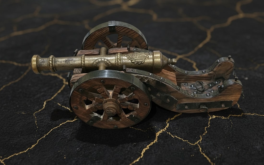 Antique Large Spanish Style Copper Artillery Field Cannon Decor Piece (1 of 11)