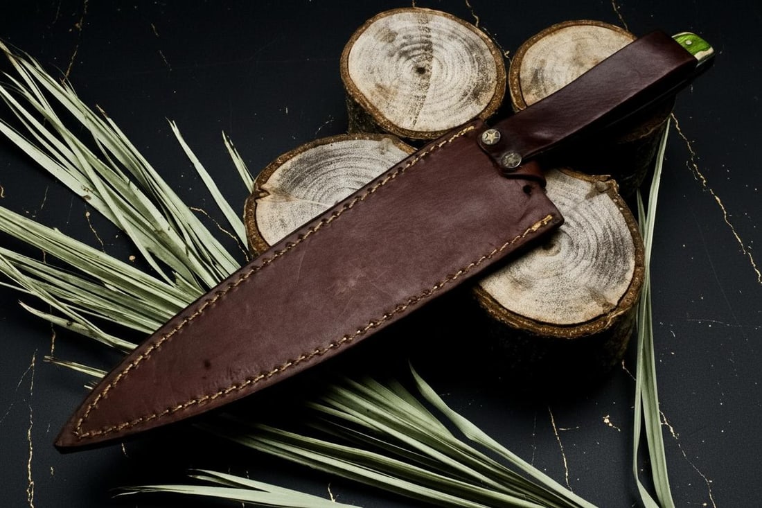 Custom Forged D2 Steel Chef Knife with Engraved Powder Coated Blade, Full Tang - 5