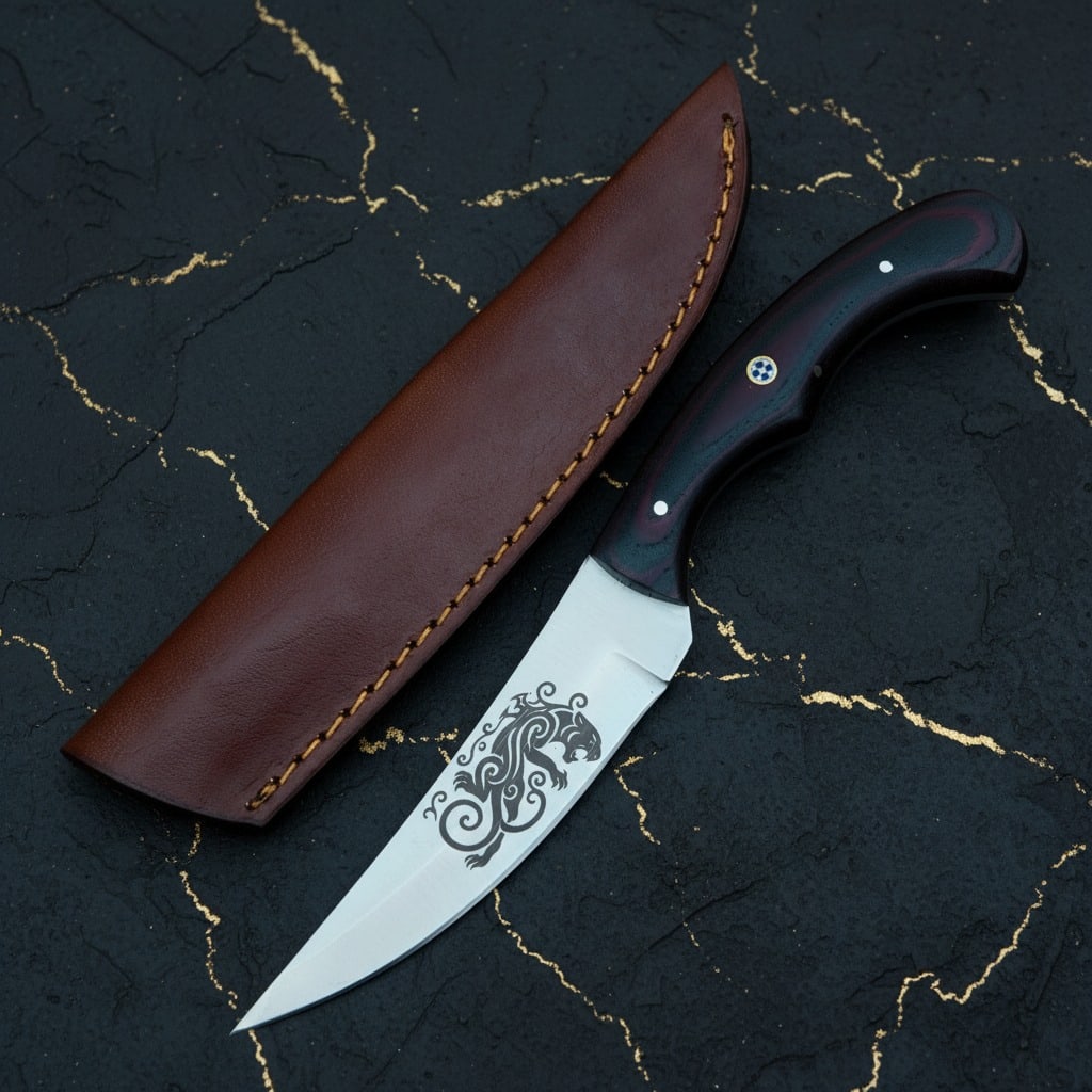 easteria: Title:easteria Description:Handcrafted D2 Tool Steel Fixed Blade Knife Micarta Handle Mosaic Pin Sheath Reserve: $77.00 Shipping: Domestic: Flat-rate of $15.00 to anywhere within the contiguous U.S. I
