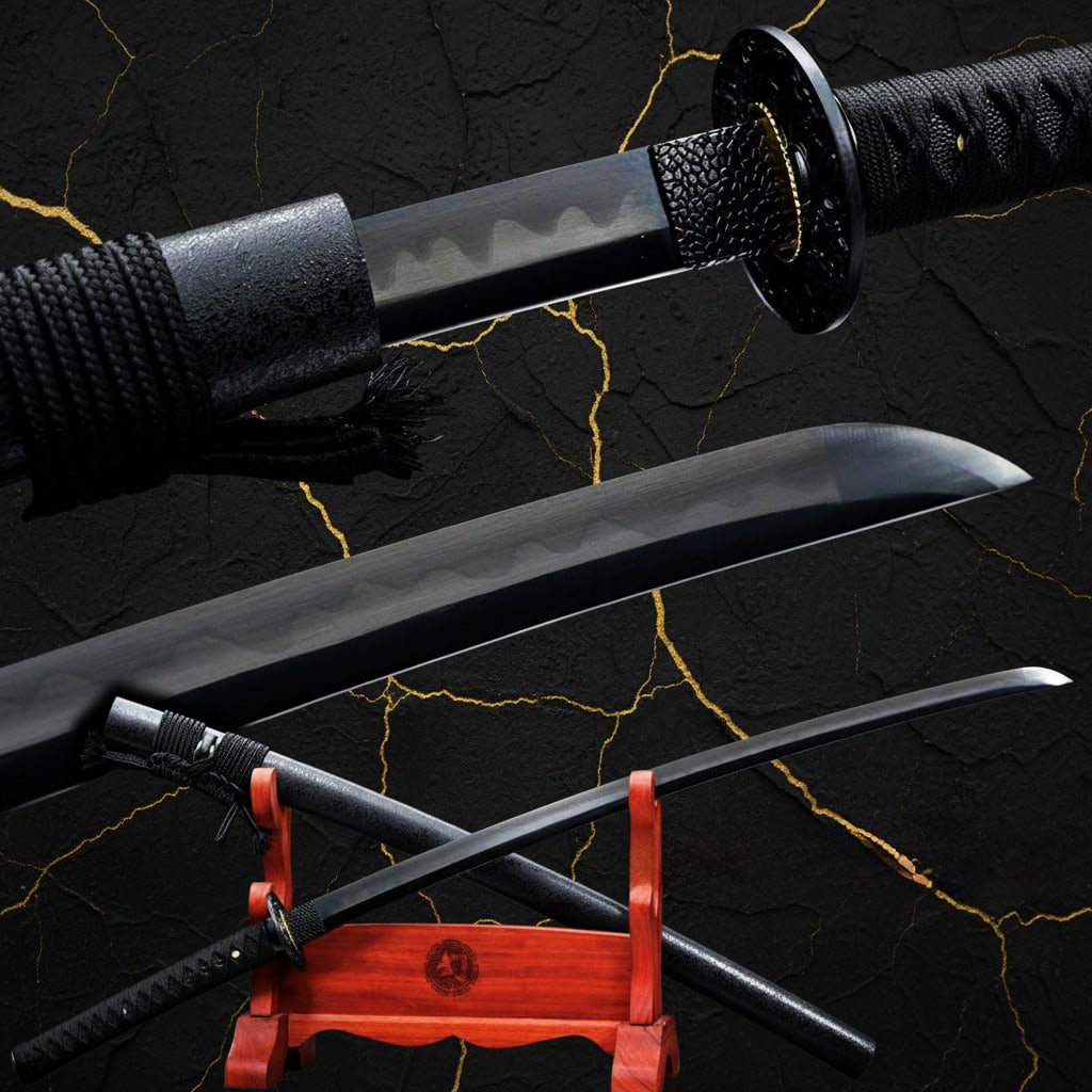 Battle Ready T10 Steel Katana, Sharp Full Tang Japanese Samurai Sword Black (1 of 10)