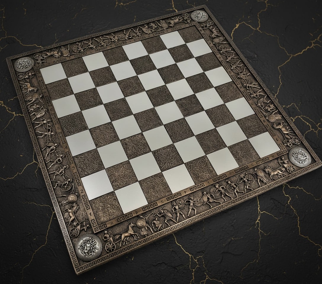 17" Metal Greek Myth Chess Set Medusa Board Bronze Pewter Finish 1.6" Sq (1 of 1)